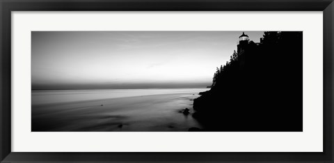 Framed Lighthouse on the coast in black and white, Bass Head Lighthouse Maine Print