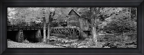 Framed Glade Creek Grist Mill, Babcock State Park, West Virginia, USA (Black &amp; White) Print