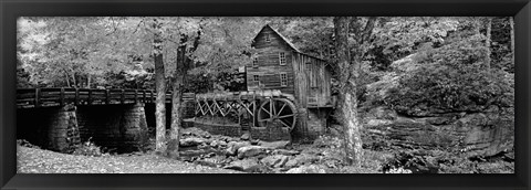 Framed Glade Creek Grist Mill, Babcock State Park, West Virginia, USA (Black &amp; White) Print