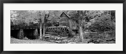 Framed Glade Creek Grist Mill, Babcock State Park, West Virginia, USA (Black &amp; White) Print