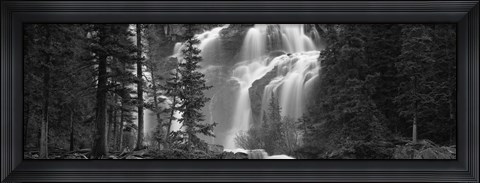 Framed Waterfall in a forest, Banff, Alberta, Canada (black and white) Print