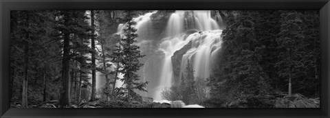 Framed Waterfall in a forest, Banff, Alberta, Canada (black and white) Print