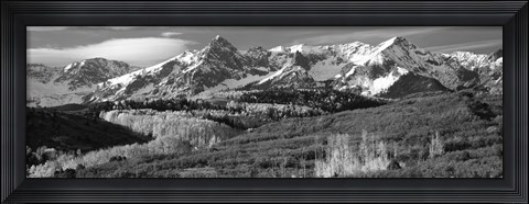 Framed Mountains covered with snow and fall colors, near Telluride, Colorado (black and white) Print