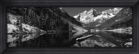 Framed Reflection of a mountain in a lake in black and white, Maroon Bells, Aspen, Colorado Print