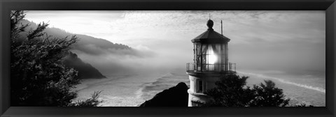 Framed Heceta Head Lighthouse in Black and White, Oregon Print