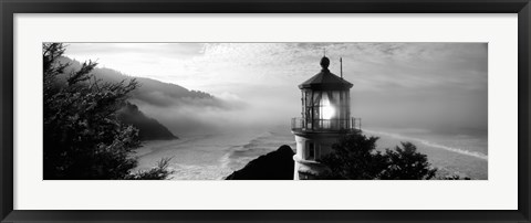 Framed Heceta Head Lighthouse in Black and White, Oregon Print