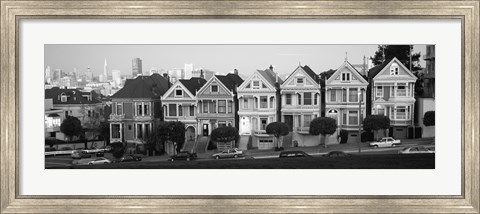 Framed Black and white view of The Seven Sisters, Painted Ladies, Alamo Square, San Francisco, California Print