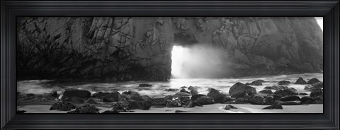 Framed Rock formation on the beach in black and white, Big Sur, California Print