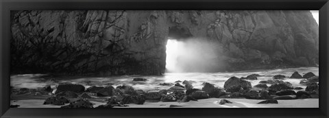Framed Rock formation on the beach in black and white, Big Sur, California Print