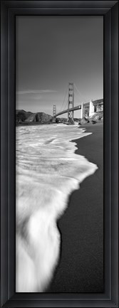 Framed Suspension bridge across a bay in black and white, Golden Gate Bridge, San Francisco Bay, San Francisco, California, USA Print