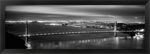 Framed Golden Gate Bridge and San Francisco Skyline Lit Up (black &amp; white) Print