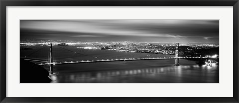 Framed Golden Gate Bridge and San Francisco Skyline Lit Up (black &amp; white) Print