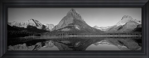 Framed Reflection of mountains in a lake, Swiftcurrent Lake, Many Glacier, US Glacier National Park, Montana, USA (Black &amp; White) Print