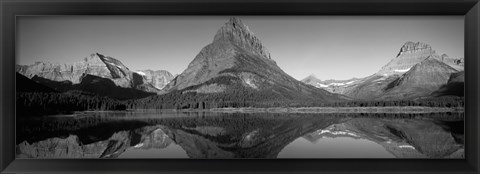 Framed Reflection of mountains in a lake, Swiftcurrent Lake, Many Glacier, US Glacier National Park, Montana, USA (Black &amp; White) Print