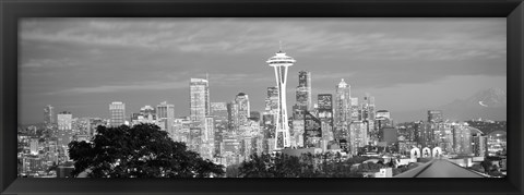 Framed View of Seattle and Space Needle in black and white, King County, Washington State, USA 2010 Print