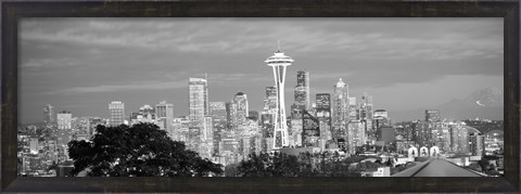 Framed View of Seattle and Space Needle in black and white, King County, Washington State, USA 2010 Print