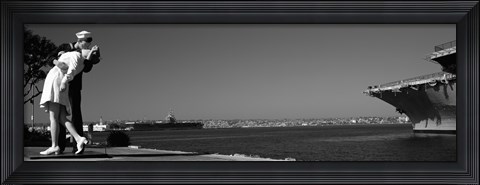 Framed Kiss between a sailor and a nurse sculpture, San Diego Aircraft Carrier Museum, San Diego, California, USA Print