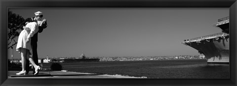 Framed Kiss between a sailor and a nurse sculpture, San Diego Aircraft Carrier Museum, San Diego, California, USA Print