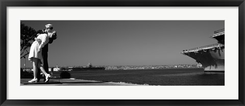 Framed Kiss between a sailor and a nurse sculpture, San Diego Aircraft Carrier Museum, San Diego, California, USA Print