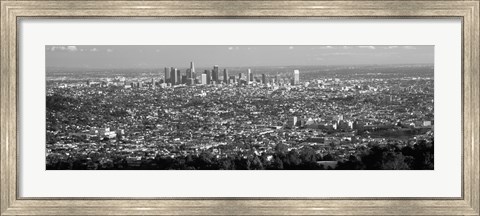 Framed Black and White View of Los Angeles from a Distance Print