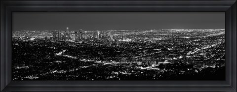 Framed Black and White View of Los Angeles at Night from a Distance Print