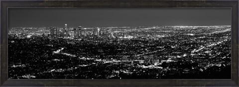 Framed Black and White View of Los Angeles at Night from a Distance Print