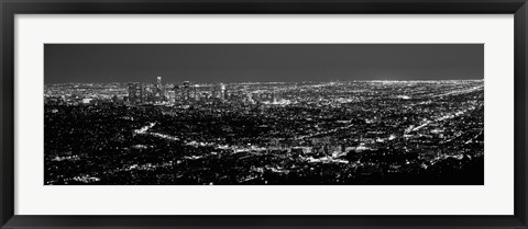 Framed Black and White View of Los Angeles at Night from a Distance Print