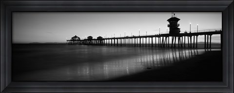Framed Pier in the sea, Huntington Beach Pier, Huntington Beach, Orange County, California (black and white) Print
