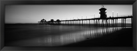 Framed Pier in the sea, Huntington Beach Pier, Huntington Beach, Orange County, California (black and white) Print