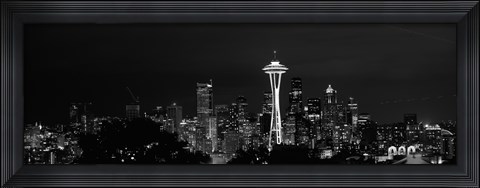 Framed Seattle Space Needle at Night 2010 Print