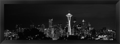 Framed Seattle Space Needle at Night 2010 Print