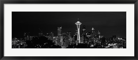 Framed Seattle Space Needle at Night 2010 Print