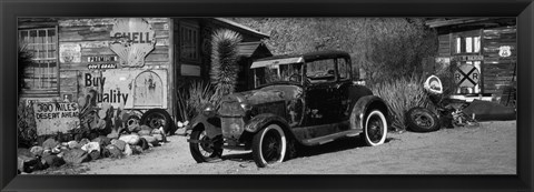 Framed Abandoned Car on Route 66, Arizona (black and white) Print