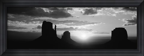 Framed Silhouette of buttes at sunset, Monument Valley, Utah (black and white) Print