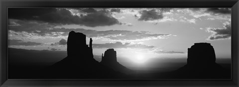 Framed Silhouette of buttes at sunset, Monument Valley, Utah (black and white) Print