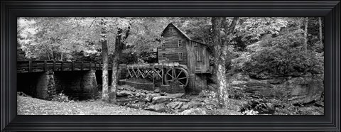 Framed Black &amp; White View of Glade Creek Grist Mill, Babcock State Park, West Virginia, USA Print