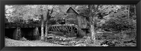 Framed Black &amp; White View of Glade Creek Grist Mill, Babcock State Park, West Virginia, USA Print