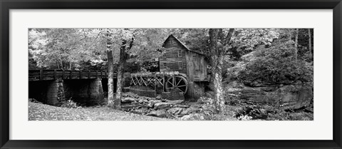 Framed Black &amp; White View of Glade Creek Grist Mill, Babcock State Park, West Virginia, USA Print