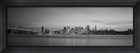 Framed Bay Bridge and San Francisco Bay (black &amp; white) Print
