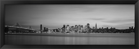 Framed Bay Bridge and San Francisco Bay (black &amp; white) Print