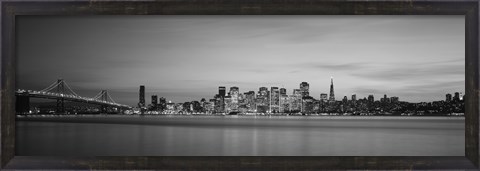 Framed Bay Bridge and San Francisco Bay (black &amp; white) Print