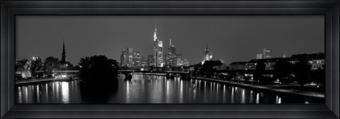 Framed Reflection of buildings in water, Main River, Frankfurt, Hesse, Germany Print