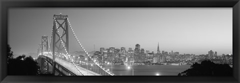 Framed Bay Bridge at Night, San Francisco (black &amp; white) Print