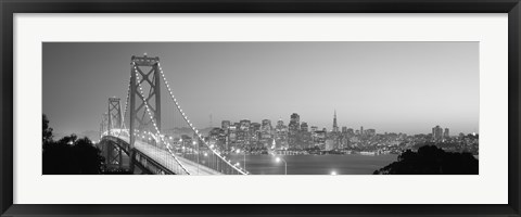 Framed Bay Bridge at Night, San Francisco (black &amp; white) Print