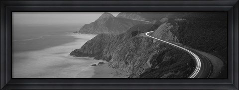 Framed Dusk Highway 1 Pacific Coast CA (black and white) Print