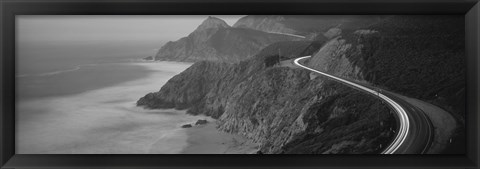 Framed Dusk Highway 1 Pacific Coast CA (black and white) Print