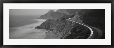 Framed Dusk Highway 1 Pacific Coast CA (black and white) Print