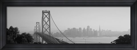 Framed San Francisco Skyline with Bay Bridge (black &amp; white) Print