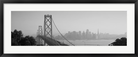 Framed San Francisco Skyline with Bay Bridge (black &amp; white) Print