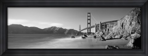 Framed Golden Gate Bridge and Mountain View (black &amp; white) Print